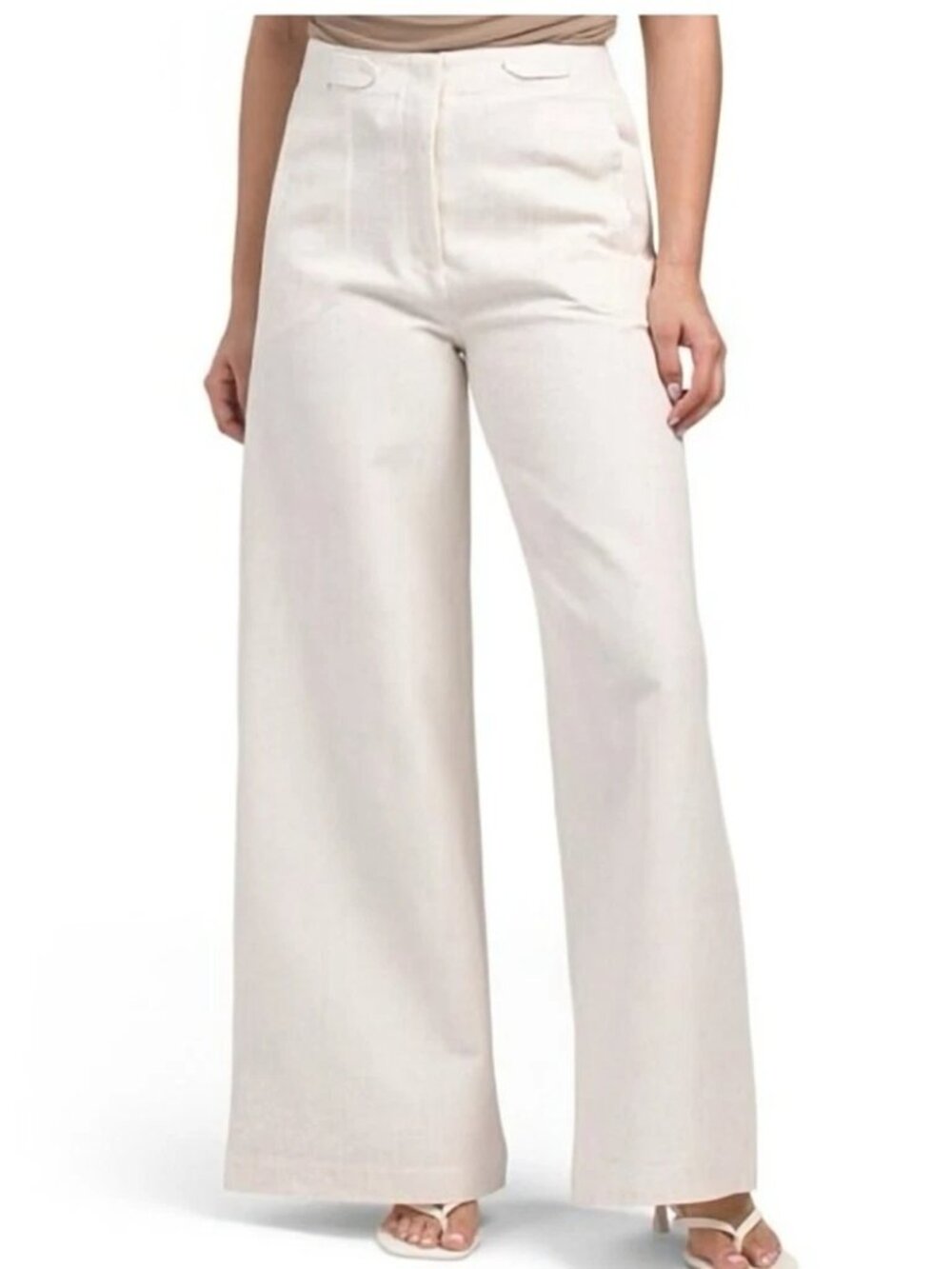 Torn By Ronny Kobo Bernard Wide Leg Pants Linen Blend Womens Medium M Stone NWT